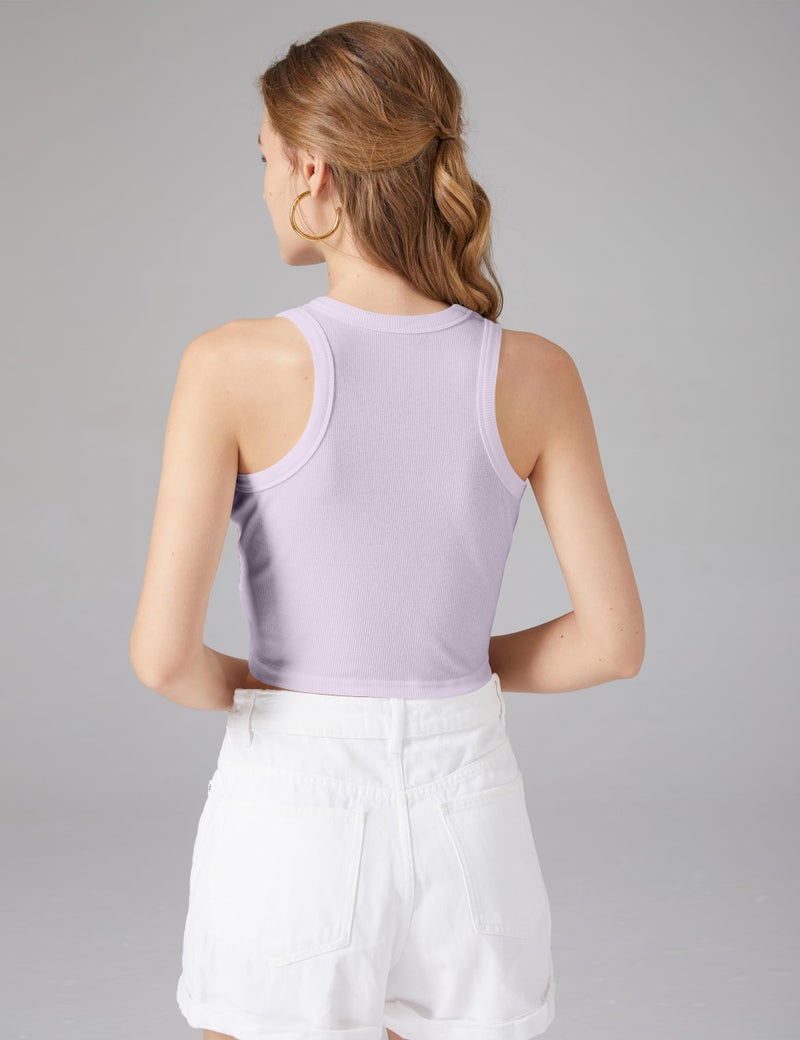 MISSACTIVER Women Basic Sleeveless Vest Crop Tank Top Casual Crew Neck Binding Crop Top (Small, Light Purple) - Image 5